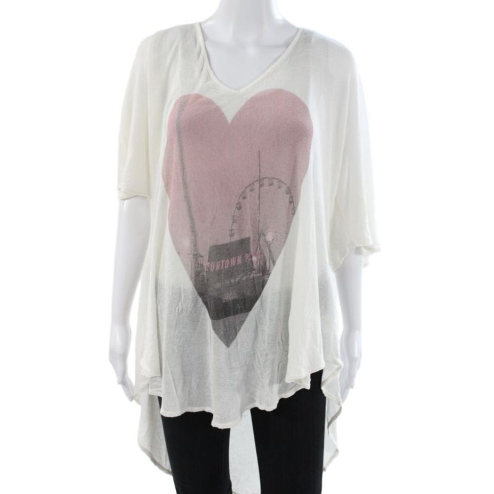 Wildfox Women Tunic T-Shirt White V-Neck Short Sleeve Modal Size S